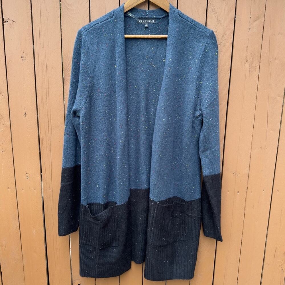 Love Ellie | NWOT Navy Confetti Speckle Color Block Sweater Cardigan Size Large